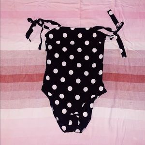 Zara Navy Polka-dot Bodysuit with Bow-tie straps